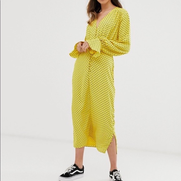 asos yellow polka dot dress